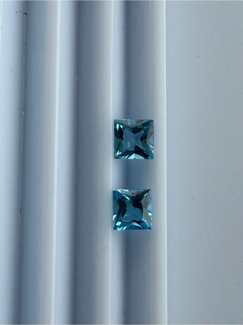 Square Blue Gemstone Pair - Faceted Princess Cut 1.42 carats